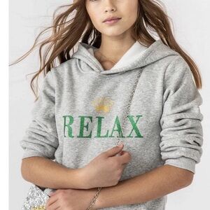 Lola and the Boys “RELAX” Embroidered Crown Hoodie Gray – Like New